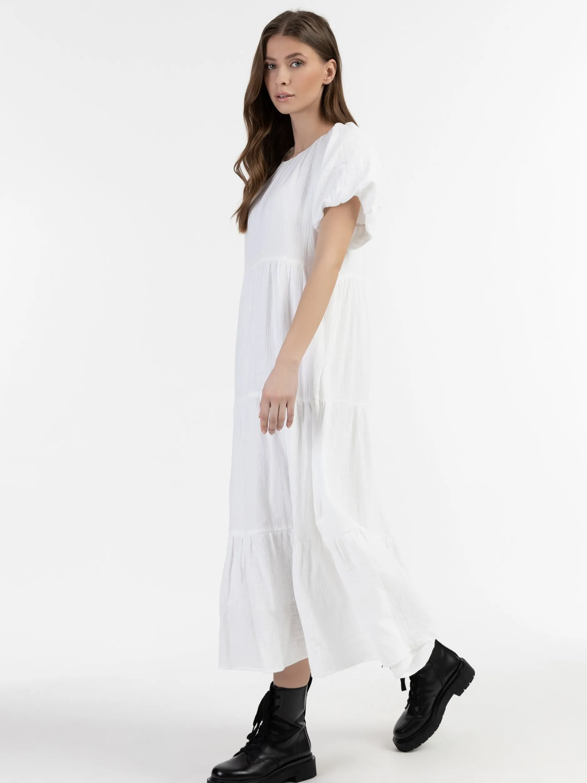 Dreimaster Damen Maxikleid in weiß - Länge: mittel