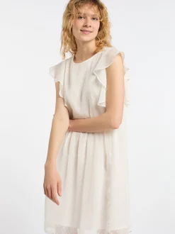 Dreimaster Damen Midikleid mit Rüschen in weiß
