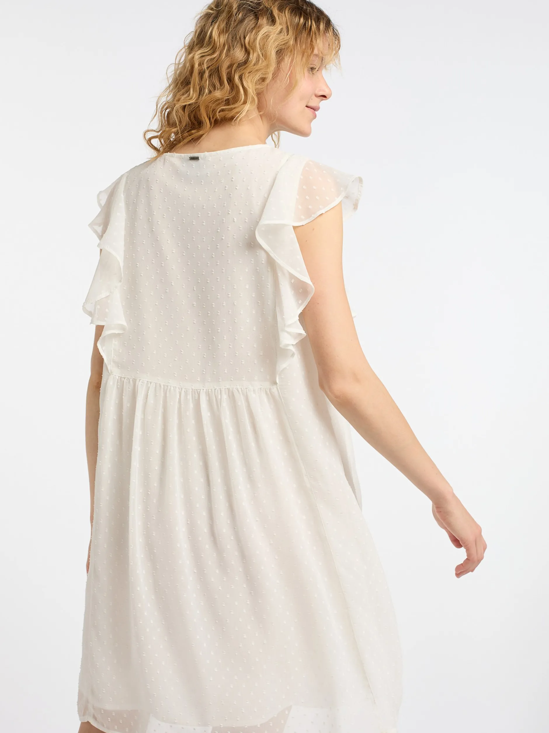 Dreimaster Damen Midikleid mit Rüschen in weiß