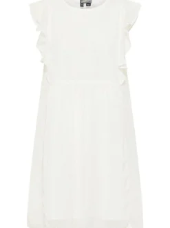 Dreimaster Damen Midikleid mit Rüschen in weiß