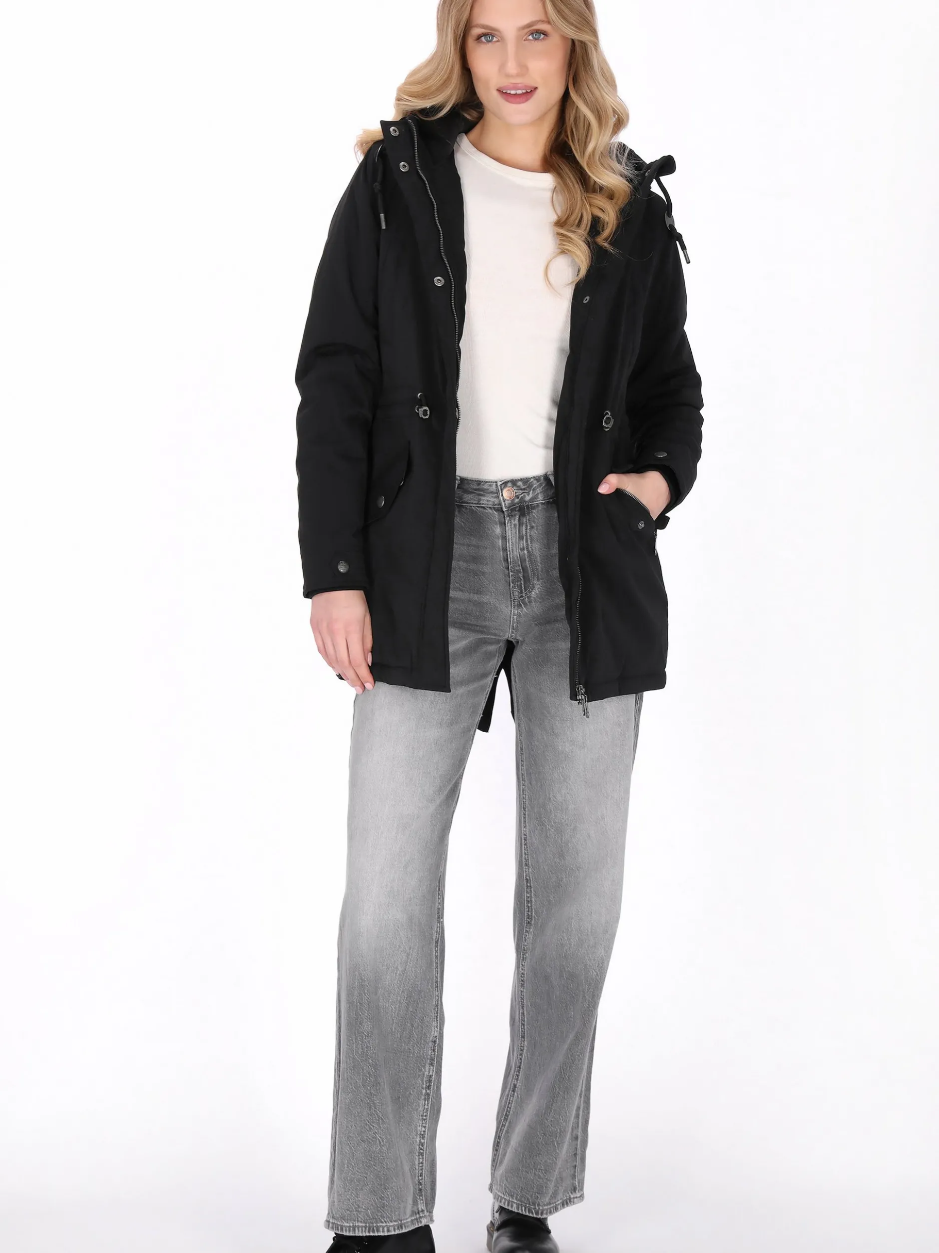 Dreimaster Damen Parka in schwarz