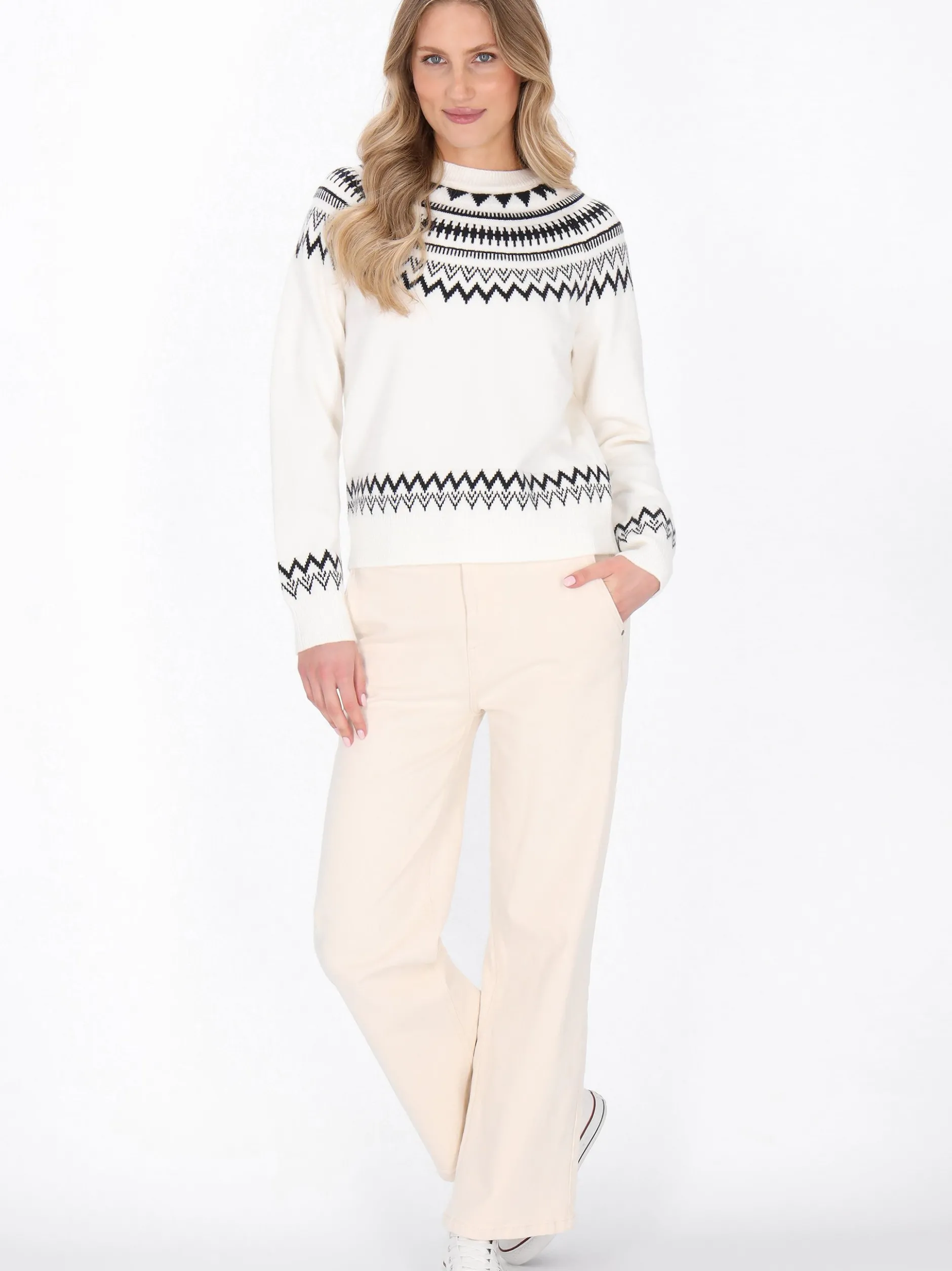 Dreimaster Damen Pullover in weiß - Ausschnitt: Rundhals
