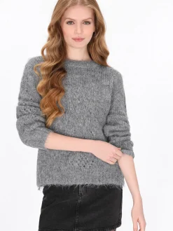 Dreimaster Damen Pullover in grau - Ausschnitt: Rundhals