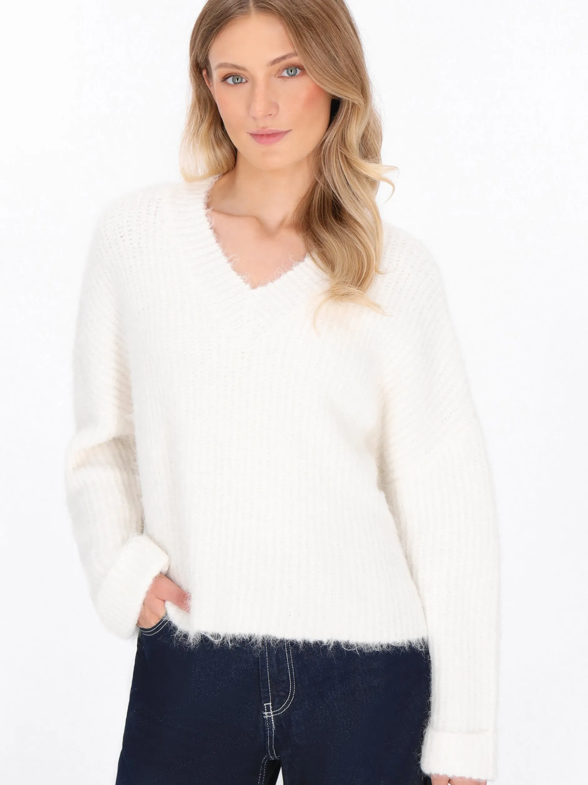 Dreimaster Damen Pullover in weiß