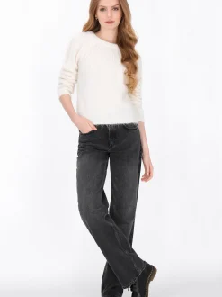 Dreimaster Damen Pullover in weiß - Ausschnitt: Rundhals