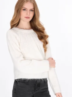 Dreimaster Damen Pullover in weiß - Ausschnitt: Rundhals