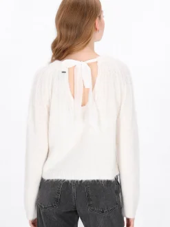 Dreimaster Damen Pullover in weiß - Ausschnitt: Rundhals