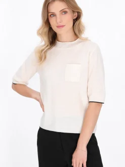 Dreimaster Damen Pullover in weiß - Ausschnitt: Rundhals