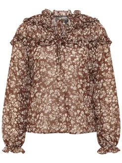 Dreimaster Damen Rüschenbluse in braun