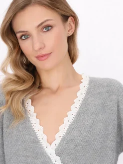 Dreimaster Damen Strickjacke in grau