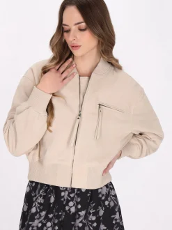 Dreimaster Damen Wildlederjacke in beige