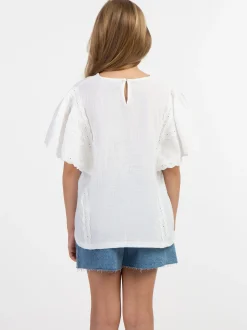 Dreimaster Mädchen Blusenshirt mit Spitze in weiß