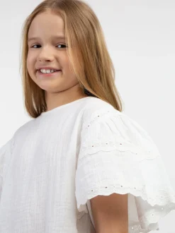 Dreimaster Mädchen Blusenshirt mit Spitze in weiß