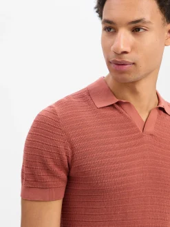 Drykorn Herren Strick-Poloshirt in cognac rot