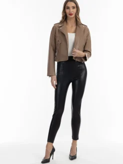 Faina Damen Bikerjacke aus Kunstleder in beige