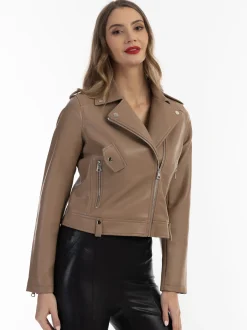 Faina Damen Bikerjacke aus Kunstleder in beige