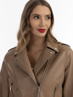Faina Damen Bikerjacke aus Kunstleder in beige