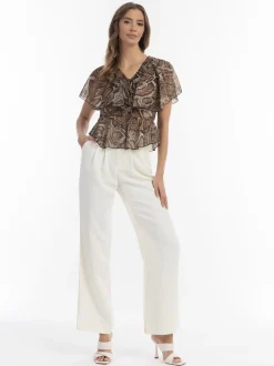 Faina Damen Bluse in beige - Ausschnitt: V-Ausschnitt