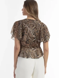 Faina Damen Bluse in beige - Ausschnitt: V-Ausschnitt
