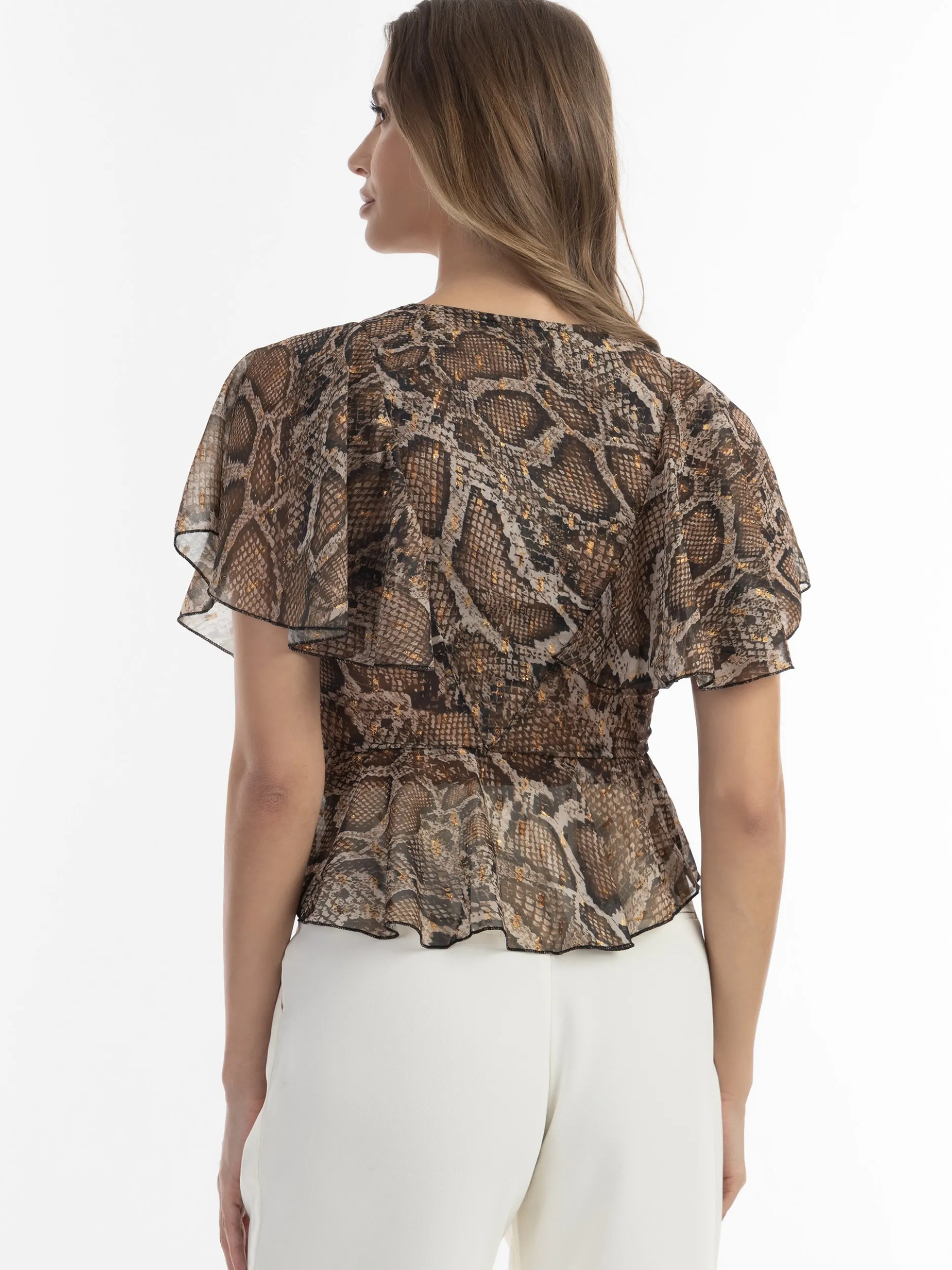 Faina Damen Bluse in beige - Ausschnitt: V-Ausschnitt
