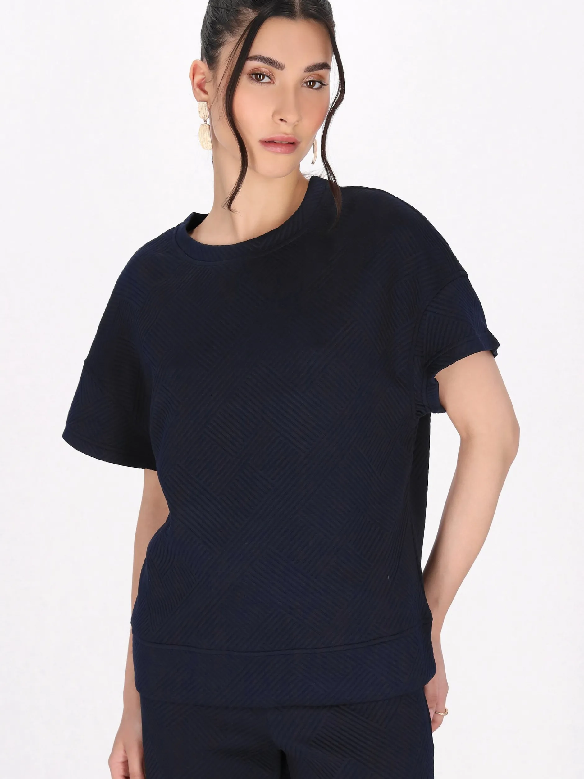 Faina Damen Bluse in marine - Ausschnitt: Rundhals