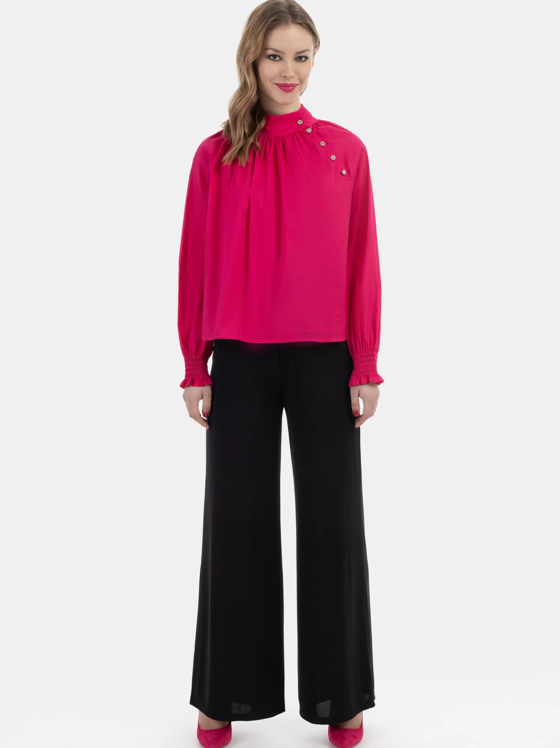 Faina Damen Bluse in pink - Ausschnitt: ohne Kragen
