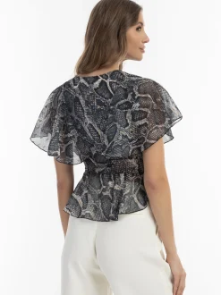 Faina Damen Bluse in schwarz - Ausschnitt: V-Ausschnitt