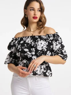 Faina Damen Carmenbluse in schwarz - Ausschnitt: Carmen