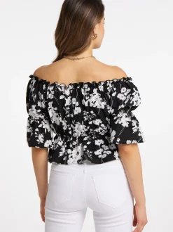 Faina Damen Carmenbluse in schwarz - Ausschnitt: Carmen