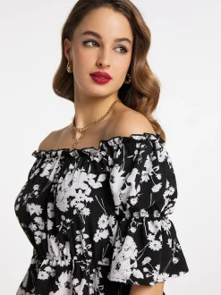 Faina Damen Carmenbluse in schwarz - Ausschnitt: Carmen