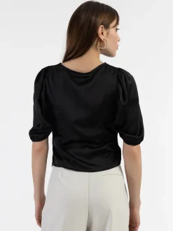 Faina Damen Drapiertes Top in schwarz