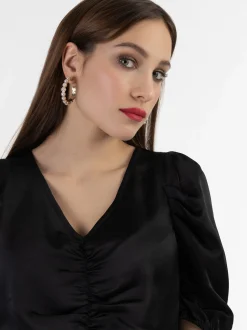 Faina Damen Drapiertes Top in schwarz