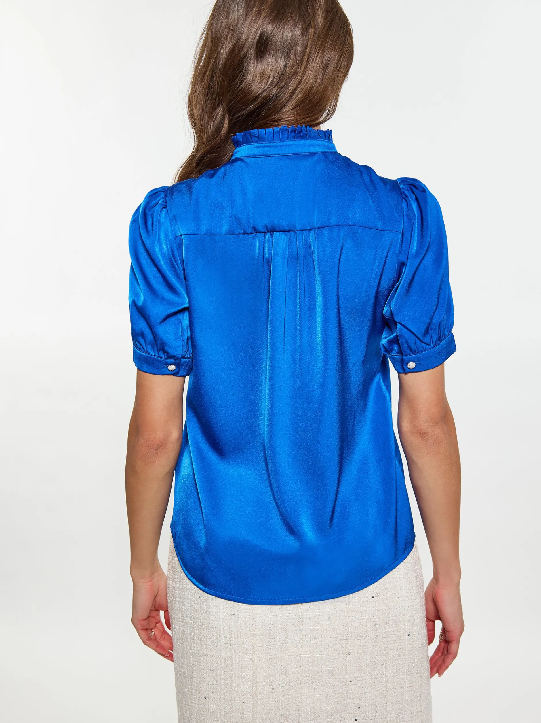 Faina Damen Hemdbluse in blau - Ausschnitt: ohne Kragen