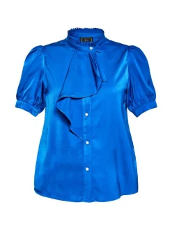 Faina Damen Hemdbluse in blau - Ausschnitt: ohne Kragen