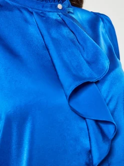 Faina Damen Hemdbluse in blau - Ausschnitt: ohne Kragen