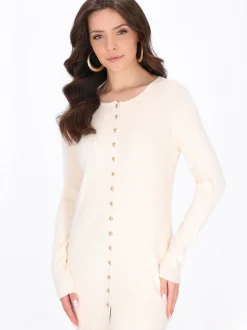 Faina Damen Kleid in beige - Ausschnitt: Rundhals