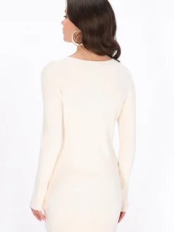 Faina Damen Kleid in beige - Ausschnitt: Rundhals