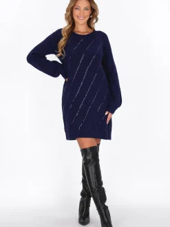 Faina Damen Kleid in blau - Ausschnitt: Rundhals