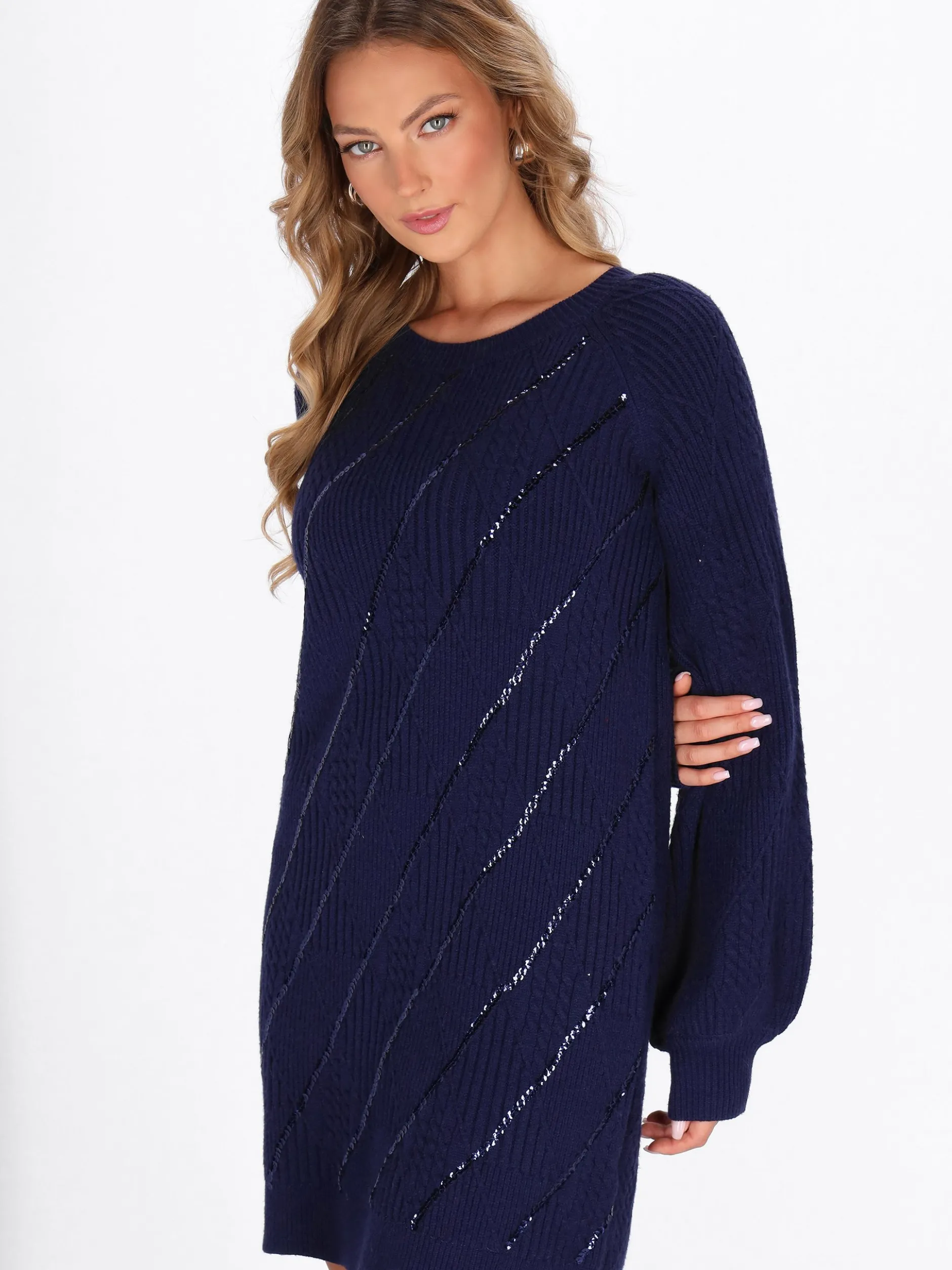 Faina Damen Kleid in blau - Ausschnitt: Rundhals