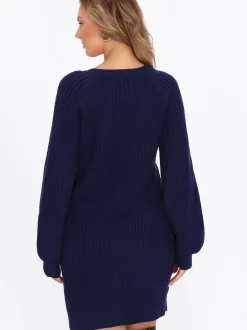 Faina Damen Kleid in blau - Ausschnitt: Rundhals