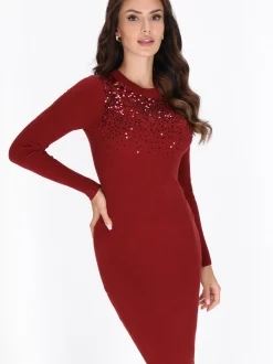 Faina Damen Kleid in bordeaux - Ausschnitt: Rundhals