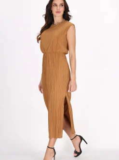Faina Damen Kleid in camel - Ausschnitt: Rundhals