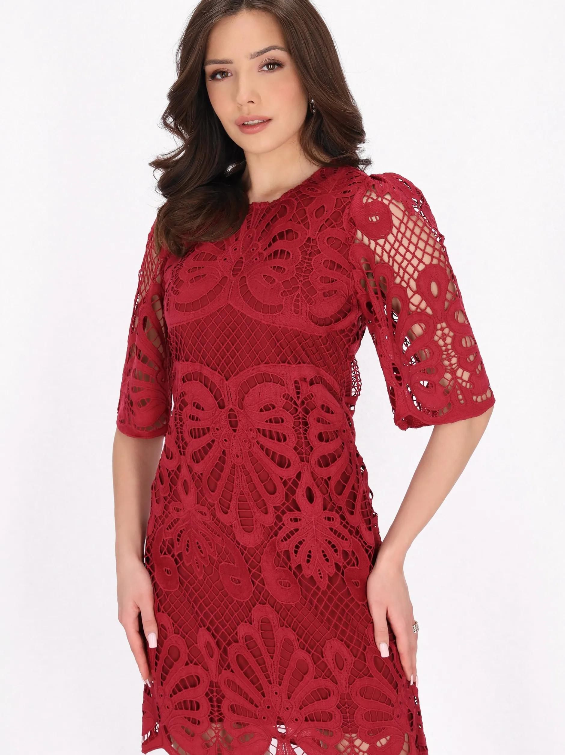 Faina Damen Kleid in rot - Ausschnitt: Rundhals