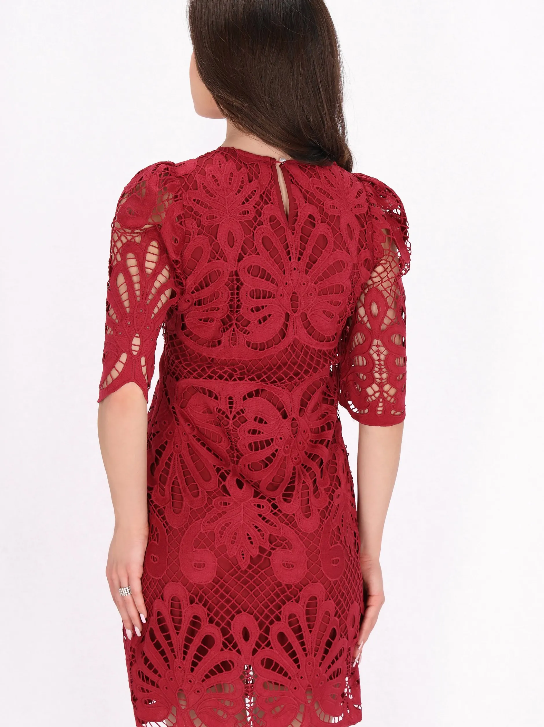 Faina Damen Kleid in rot - Ausschnitt: Rundhals