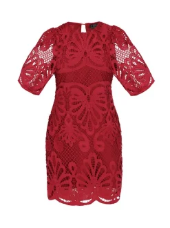 Faina Damen Kleid in rot - Ausschnitt: Rundhals