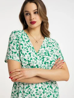 Faina Damen Kleid mit Blumenmuster in grün weiß