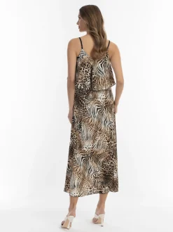 Faina Damen Maxikleid mit Animal-Print in beige