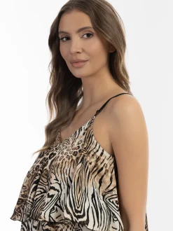Faina Damen Maxikleid mit Animal-Print in beige
