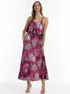 Faina Damen Maxikleid mit Animal-Print in pink