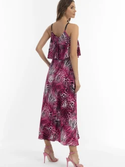 Faina Damen Maxikleid mit Animal-Print in pink
